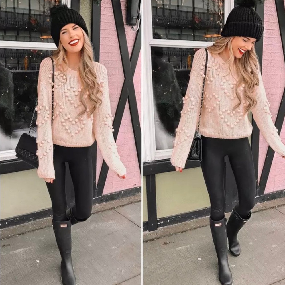 NWoT Simplee Pink Chunk Sweater Heart Puff Detail Puff Sleeves